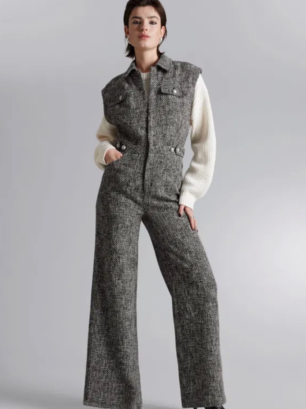NWT & Other Stories Wide Sleeveless Tweed Jumpsuit Size 6